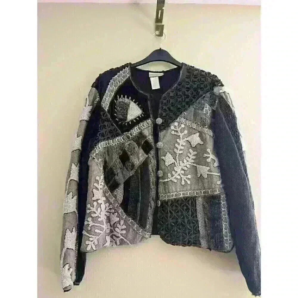 Coldwater Creek Grey Patchwork Button Down Jacket… - image 4